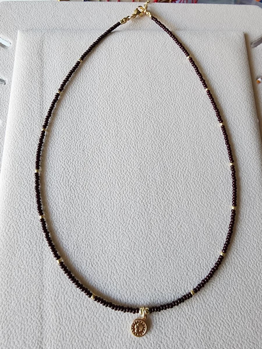 Cadena Marrón - Dije de Camafeo (moneda) 1
